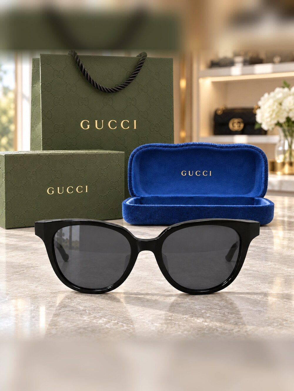Gucci Black Round Square Sunglasses